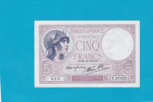 Billet 5 Francs Violet - 26-12-1940