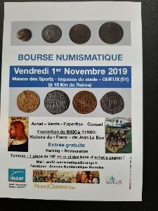 Vendredi 1er Novembre 2019 : Bourse numismatique à GUEUX (51 390)