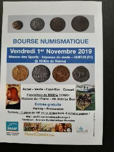 Vendredi 1er Novembre 2019 : Bourse numismatique  GUEUX (51 390)