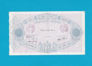 Billet 500 Francs Bleu et Rose - 31 mars 1938