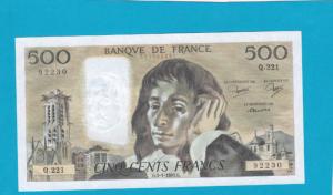 Billet 500 Francs Pascal 03-01-1985