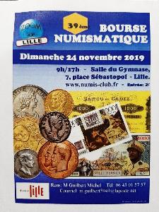 Dimanche 24 novembre 2019 : Bourse numismatique à LILLE (59 000)