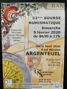 Dimanche 9 février 2020 : 52ème bourse numismatique d'ARGENTEUIL (95 100)