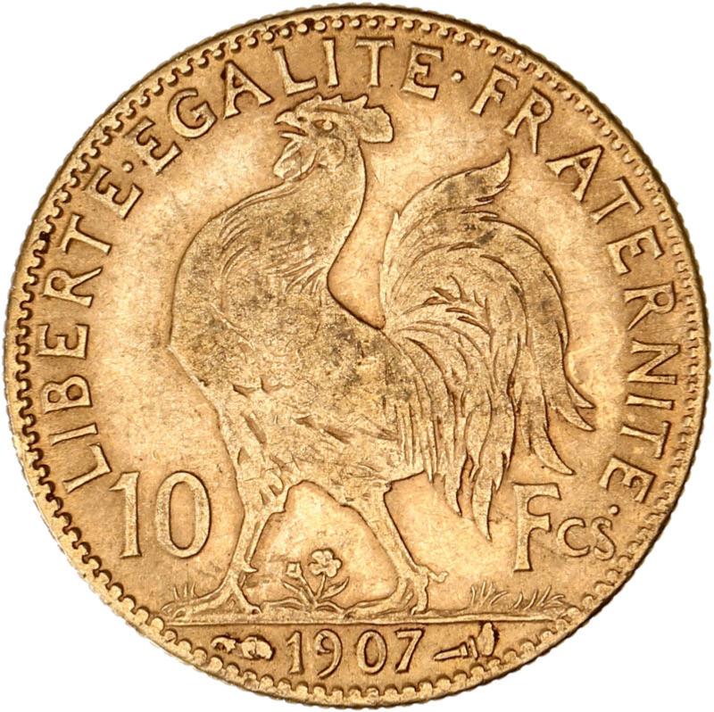 Pièce Coq 10 francs or 1907 Pièce Coq 10 francs or 1907
