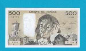 Billet 500 Francs Pascal 06-09-1990