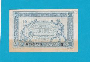 Trésorerie aux armées - Billet 50 centimes - 1917 - Lettre D